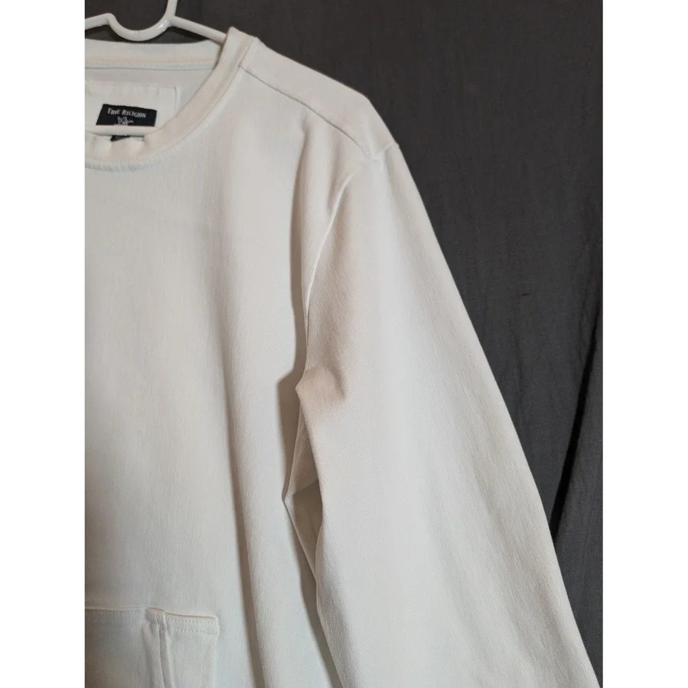 True Religion Sweatshirt Mens‎ XL White Crewneck Long Sleeve Pocket Pullover Top